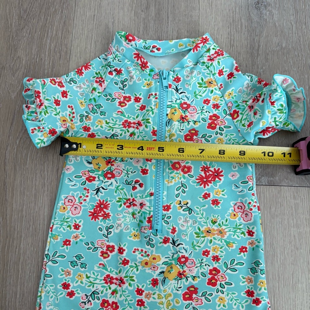 Charm Leaks Baby Swimsuit Romper Zipper 12-18 months Blue Floral Print UPF 50+ - Picture 10 of 16